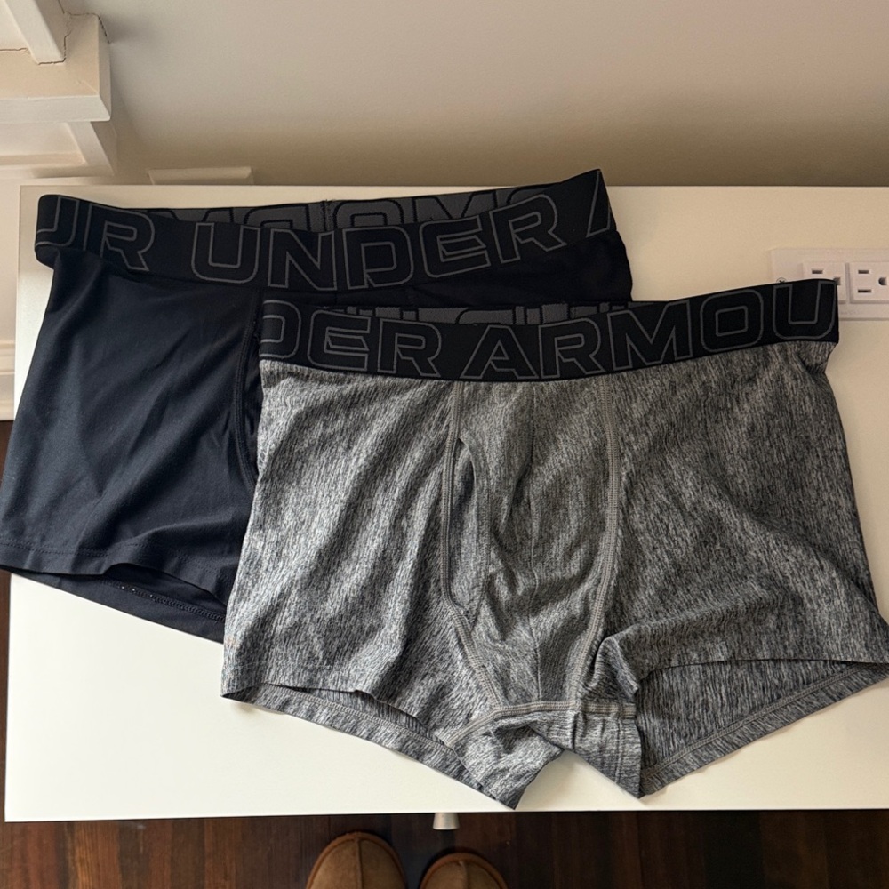 Under Armour Men’s Boxer Briefs — Black and Heather Gray (2-Pack)